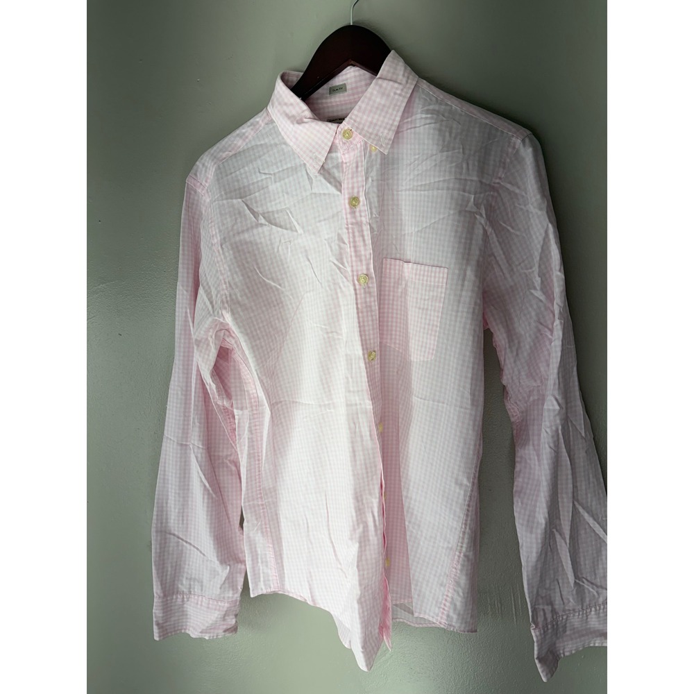 J.Crew Mens Slim Fit Gingham Button Down Shirt Pink White Cotton Medium